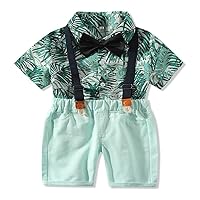Clothes Baby Boy Toddler Gentleman Flower Print Short Sleeve Shirt and Suspender Short Pants Set and Bowtie Outfit 1T-3T