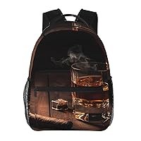 Cigar & Whiskey Print Backpack Large Travel Backpack Laptop Bag For Women and Men Casual Daypack