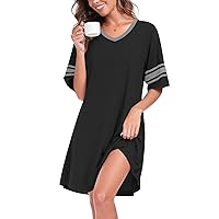 Womens Nightgowns Short Sleeve Sleepshirt Sleepwear Casual V Neck Sleep Dress Loungewear Nightshirts