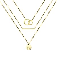 Harlorki Dainty Simple 14K Gold Plated Layered Chain Choker Circle Bar Hammered Disk Pendant Necklace Fashion Jewelry Gift for Women Lady Girl