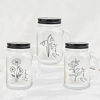 Personalized Name Mason Jars Cups with Handle, Custom Birth Month Flowers Mason Jar Glass Mugs with Lids and Straws, 16oz Drinking Glass Cups, Travel Tumbler for Iced Coffee, Smoothie