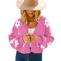 Women's Long Sleeve Open Front Cardigan Loose Knit Sweater Cardigans Floral Casual Outerwear
