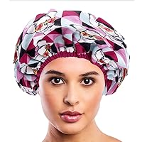 Reusable Nylon Shower Cap & Bath Cap, Reversible Oversized Waterproof Shower Caps Large Designed for all Hair Lengths w Terry Lining & Elastic Band Stretch Hem Hair Hat - Socialite Ay Chihuahua