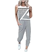 Womens 2 Piece Leopard Outfits Summer Sleeveless Sets Crewneck Tank Tops and Drawstring Jogger Pants Tracksuits