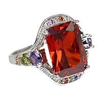 Most Beautiful Cubic Zirconia CZ Ruby Crystal Statement Rings for Women. Silver Bib Radiant Cut 7.25 Carats Stone Ring Size 6 to 9. Guaranteed.