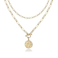 PAVOI 14K Gold Plated Layering Necklaces | Stylish Minimalist Design Pendant Necklaces | Bar, Lotus, Disc, Dog Tag, Horizontal Bar Pendants for Women