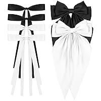 WHAVEL 6PCS Hair Bows for Women, Bow Hair Clips with Long Tail Silky Satin Bow Clips Black Bow White Hair Bow Cute Hair Clips (Black,White)