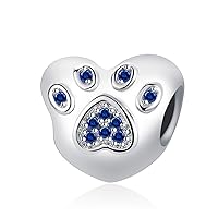 I Love My Pet Paw Print Heart Bead Charm Cubic Zirconia Bead Charm for Pandöra and European Bracelet