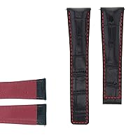 Ewatchparts 22MM LEATHER BAND STRAP CLASP COMPATIBLE WITH TAG HEUER CARRERA CALIBRE 16 BLACK RED STITCH