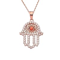 CHIC GENUINE GARNET HAMSA PENDANT NECKLACE IN ROSE GOLD - Gold Purity:: 14K, Pendant/Necklace Option: Pendant With 18