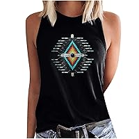 Western Tank Tops for Women Vintage Geometric Rhombus Printed T-Shirt Summer Casual Sleeveless High Neck Tunic Vest