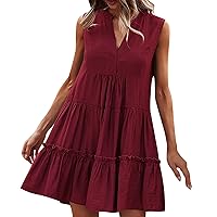 Women's Summer Dresses, Casual Sleeveless V Neck Solid Color Short Beach Vacation, S, XL