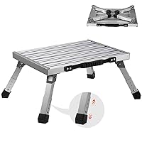 VEVOR RV Steps, Aluminum Alloy Folding Platform Step Adjustable Height, Portable Step Stool with Wide Anti-Slip Surface, Rubber Feet, Reflective Strips and Handle, Supports Up to 1000lbs