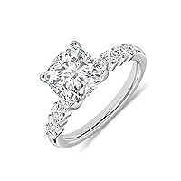 IGI Certified in 925 Sterling Silver Classic Prong Solitaire Engagement Ring for Women with 1.23 cttw, Cushion (1.00 ct) & Round (0.23 ct) Lab-Grown White Diamond or Cubic Zirconia