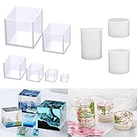 RESINWORLD 3 Size Tealight Candle Holder Mold for Epoxy Resin + Set of 4, 3, 2, 1.5, 1, 0.5 Clear Silicone Cube Molds, Large Deep Square Epoxy Resin Mold, Cube Transparent Mold for Resin Casting