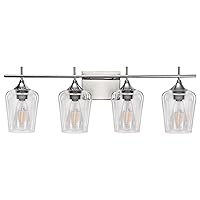 Vanity Lights Fixtures, 4 Light Bathroom Light, Chrome Wall Light with Clear Glass Shade, Modern Bathroom Wall Sconce Lighting for Bath, Living Room, Bedroom, Stairs, Gallery, Restaurant