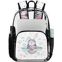Funny Rabbit Pilot Clear Backpack Heavy Duty Transparent Bookbag for Women Men See Through PVC Backpack for Security, Work, Sports, Stadium