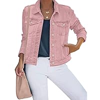 luvamia Women's Basic Button Down Stretch Fitted Long Sleeves Denim Jean Jacket