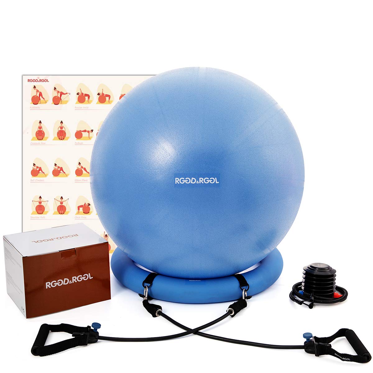 Yoga Ball Chair, RGGD&RGGL Exercise Ball with Leak-Proof Design, Stability Ring&2 Adjustable Resistance Bands for Any Fitness Level, 1.5 Times Thic...