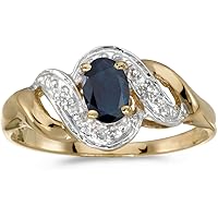 14k Yellow Gold Oval Sapphire And Diamond Swirl Ring