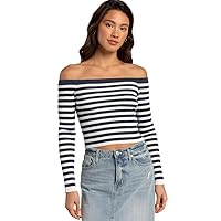 Rsq Stripe Off The Shoulder Long Sleeve Top