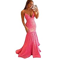 Sparkly Mermaid V Neck Sequins Long Prom Dress 2023 Glitter Fishtail Evening Party Gown with Skirt