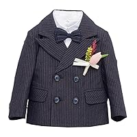 Boys' Pinstripe Blazer Double Breasted Buttons Suit Jacket Casual Business Coat