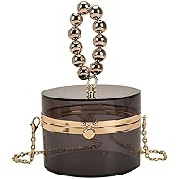 QZUnique Acrylic Box Shoulder Bag Solid Color Bucket Beaded Handle Bag Crossbody Bag Handbag for Women and Girls