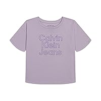 Calvin Klein Girls' Short Sleeve Logo T-Shirt, Comfortable Fit Cotton Tee with Tagless Interior