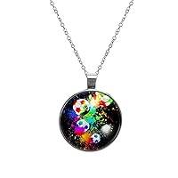 Stainless Steel Pendant Necklace for Women Watercolor Colorful Soccer Sports Ball Circle Charm Birthday Jewelry Gift Accessory for Mom Friends Girls