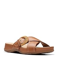 Clarks Women's Reileigh Bay Slide Sandal, Cinnamon Leather, 10 Wide