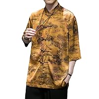 Spring Summer Men's Chinese Shirt: Satin Silk Vintage Coat Hanfu Tops - Ethnic Style Clothing Tang Collar Shirt