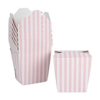 Restaurantware Bio Tek 4 x 3.5 x 4 Inch Food Containers 200 Noodle Takeaway Boxes - Disposable Striped Pink And White Paper 26 Ounce Take Out Boxes Square For Hot Or Cold Foods