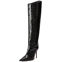 MUCCCUTE Women's Metallic Knee High Boots-Pointed Toe Stiletto Chrome Thigh High Boots-Sexy Fashion Long Boots