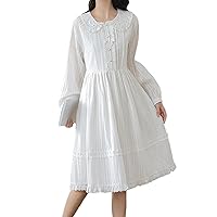 Vintage Long Sleeve Dress for Women Lace Peter Pan Collar Fashion Elegant High Waist A-line Cocktail Party Dress