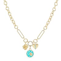 GUESS Goldtone Turquoise Charm Pendant Statement Necklace For Women