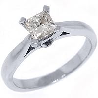 14k White Gold .78 Carats Solitaire Princess Cut Diamond Engagement Ring