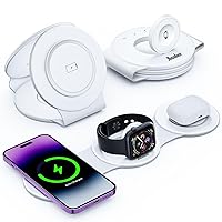 Hicober 3 in 1 Wireless Charging Station for iPhone 15, Magnetic Foldable Travel Charger Station Stand 18W for iPhone 15 14 13 12 Pro/Max/Plus/Apple Watch All Series & Airpods