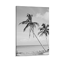 Black And White Photography Decorative Art Poster-palm Tree Beach Decoration Poster-home Canvas Wall Canvas Painting Wall Art Poster for Bedroom Living Room Decor 12x18inch(30x45cm) Frame-style