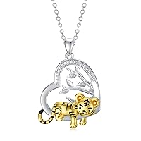 LONAGO Animal Necklace 925 Sterling Silver Tiger Cow Lion Alpaca Llama with Tree of Life Pendant Necklace Jewelry for Women