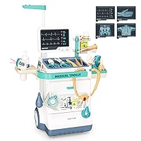 Doctor Kit for Kids 26 Accessories Pretend Medical Station Set for Boys & Girls Mobile Cart with Stethoscope and Medical Toy Accessories for Ages 3 and Up Children Role Play Educational Toys