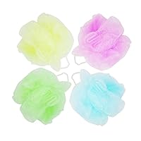Set of 4 Large Quality Shower Mesh Bath Shower Sponge Ball Scrubber Pouf Exfoliation Body Puff Bath Scrubbers w/Loop Rope Handle, Assorted Colors, approx 5