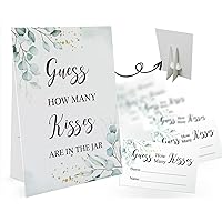 Guess How Many Kisses Are in the Jar Game-1 Standing Sign and 50 Guessing Cards, Greenery Bridal Shower Games, Baby Shower Sign, for Boys Girls Baby Shower Favors and Weddings Party Decoration-04