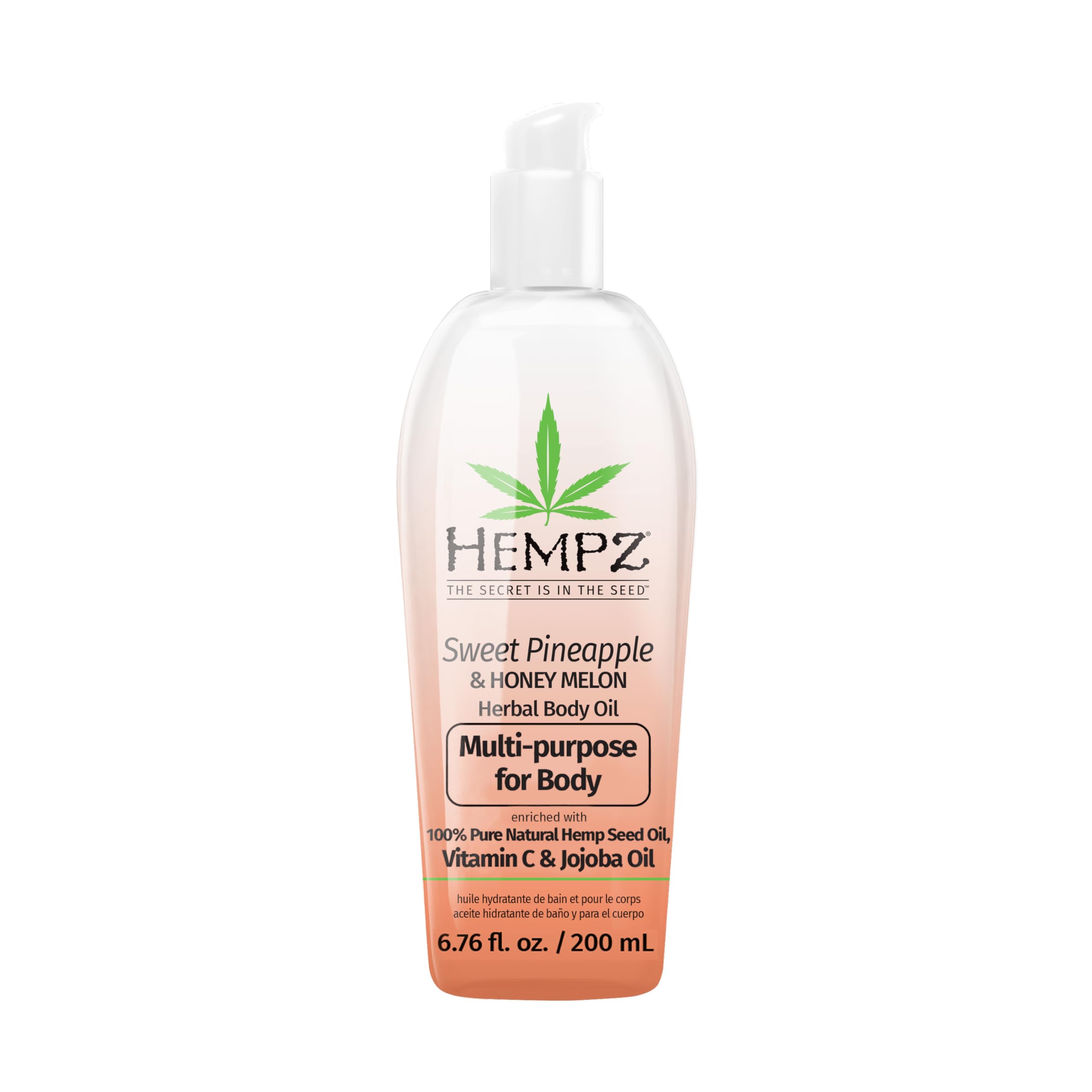 HEMPZ Sweet Pineapple & Honey Melon Herbal Hydrating Multi-Purpose Body Oil for Face or Body - Moisturizing Bath, Shower, or Shaving Oil for Dry or Sensitive Skin for Women & Men, 6.76 Oz