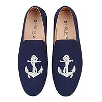 Men Canvas Loafers with Anchor Embroidery Shoes Slip-on Dress Loafer Smoking Slipper Male's Flats