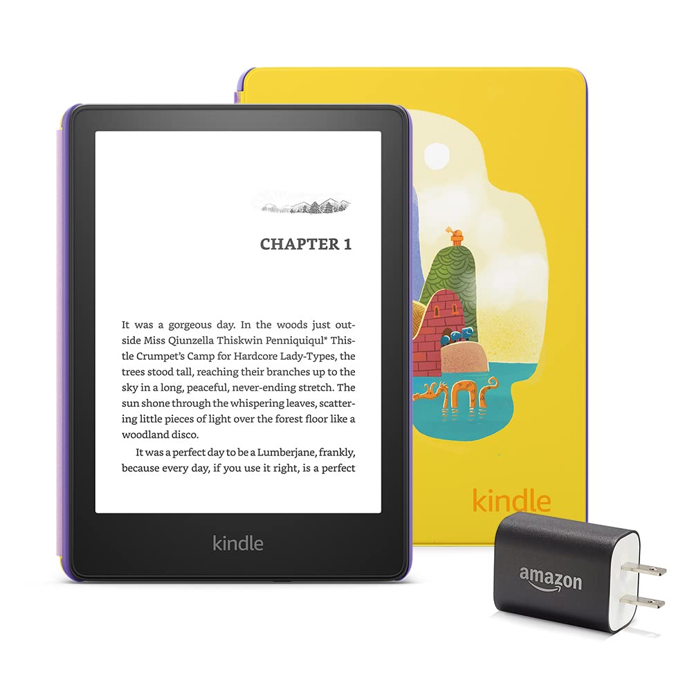 Kindle Paperwhite Kids Essentials Bundle Including Kindle Kids Device - (16 GB), Kids Cover - Robot Dreams, Power Adapter, and Screen Protector