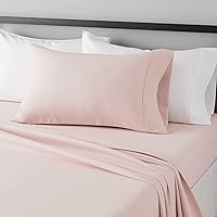 Amazon Basics Lightweight Super Soft Easy Care Microfiber 3-Piece Bed Sheet Set with 14-Inch Deep Pockets, Twin XL, Blush Pink, Solid