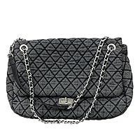 Women's Grey Casual Diamond Checker Denim Retro Fashion One Shoulder Handbag