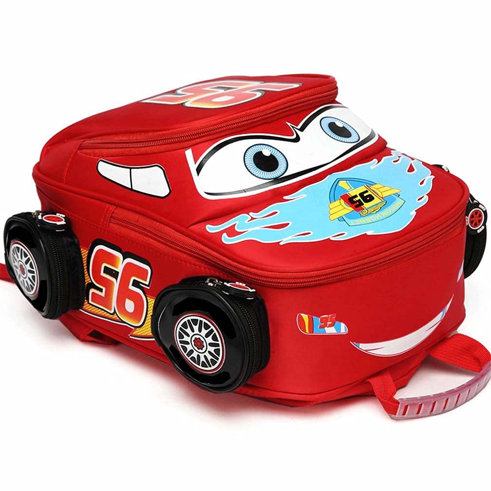 QWZY Toddler Boys Girls Backpack Waterproof Cartoon Truck Car Kindergarten Child Snack School Bag (Red)