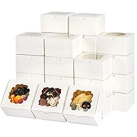 TOMNK 150pcs Bakery Boxes 4x4x2.5 Inch White Cookie Boxes with Window 3 Style Treat Boxes for Dessert, Chocolate Strawberries Donuts and Party Favor